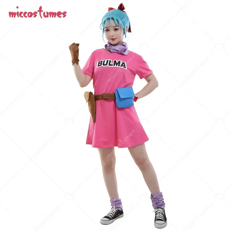 CyMiccostumes Kostum Cosplay Bulma Wanita Gaun Merah Muda untuk Wanita Kostum Cosplay Halloween