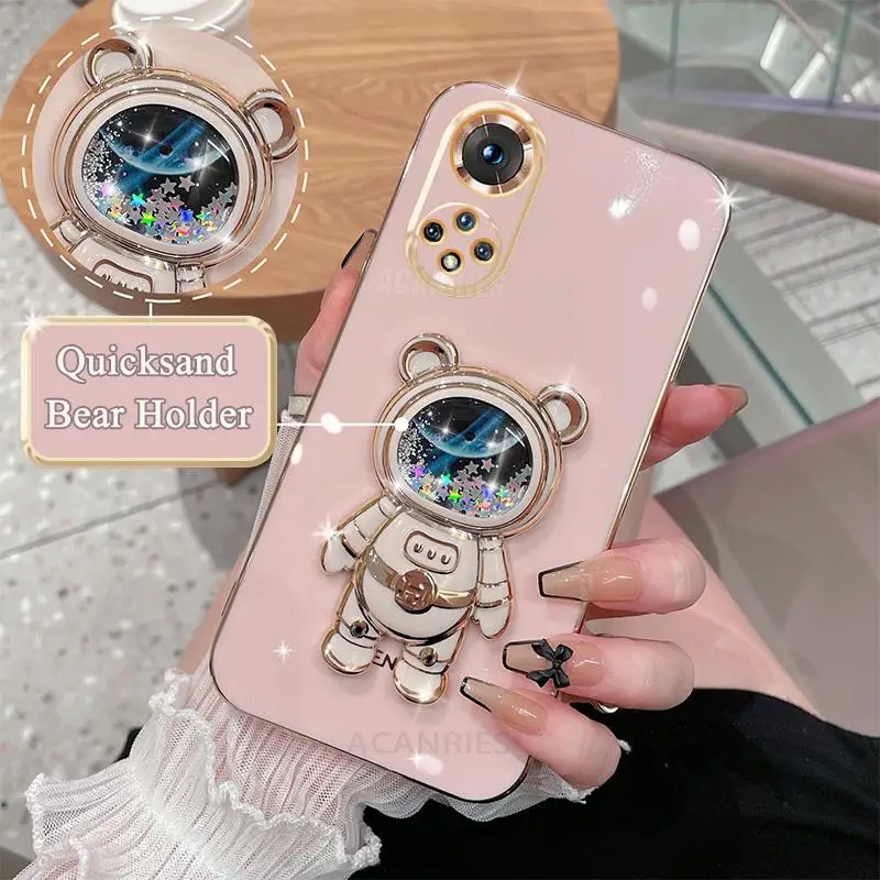 Honor50 Glitter Quicksand Holder Plating Case For Huawei Honor 50 70 90 Pro X6 X7 X8 X9 Silicone Stand Cover X8a X9a Nova 9 Se