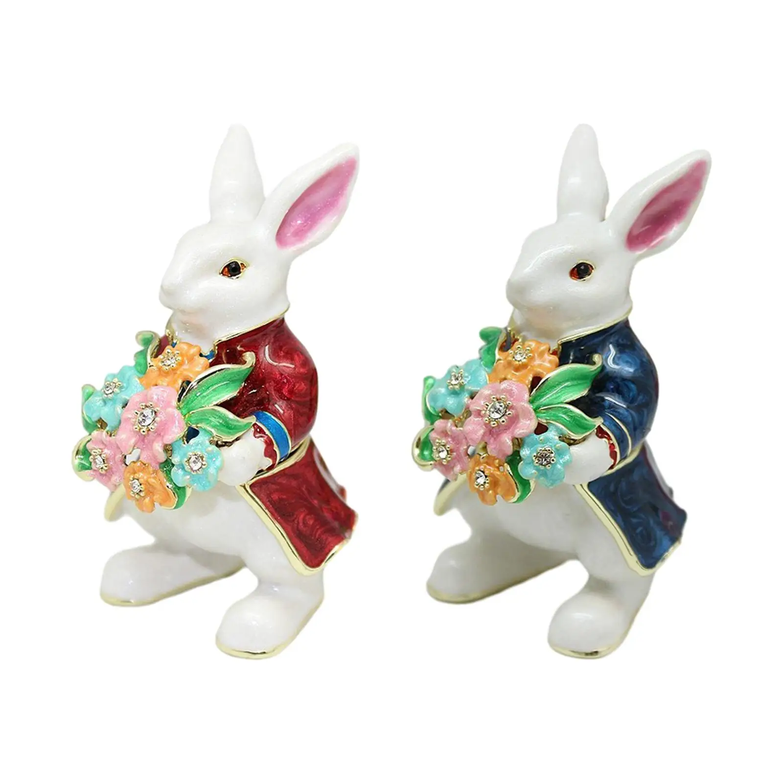 

Rabbit Trinket Box Hinged Handmade Ring Earrings Storage Jewelry Organizer for Birthday Tabletop Easter Thanksgiving Day Gift