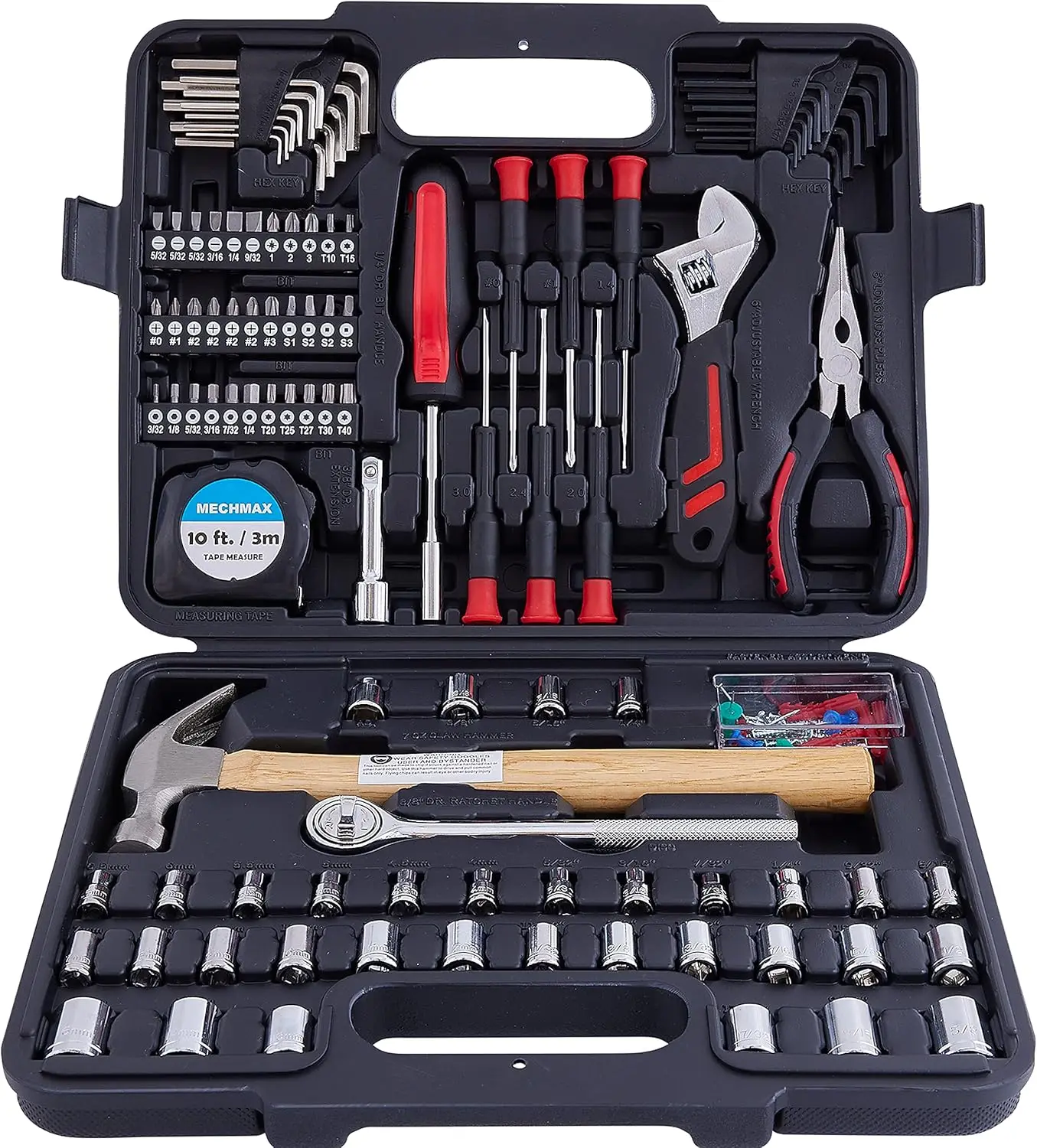 

149-Piece Tool Kit with Hammer, Socket Wrench, Pliers & Case. Essential DIY Set for Home, Auto Repair & Gifts.