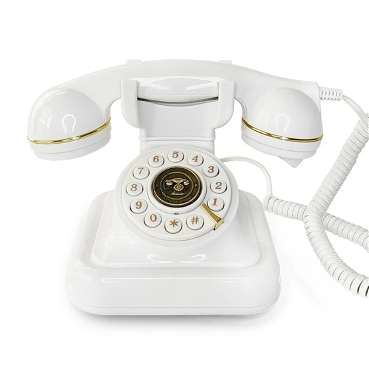 Classic Old Landline Telephone Home Plug-in Telephone Vintage Rotary Antique Wired Dial Telephone White