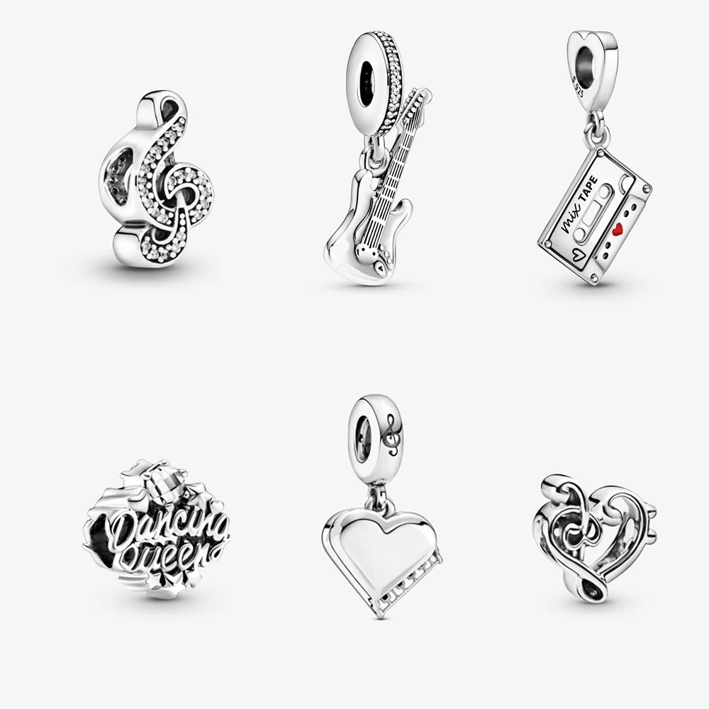 

925 Sterling Silver Charms Beads Original Music Notes Piano Headphone Charm Fit Pandora Bracelet Necklace Diy Jewelry For Women