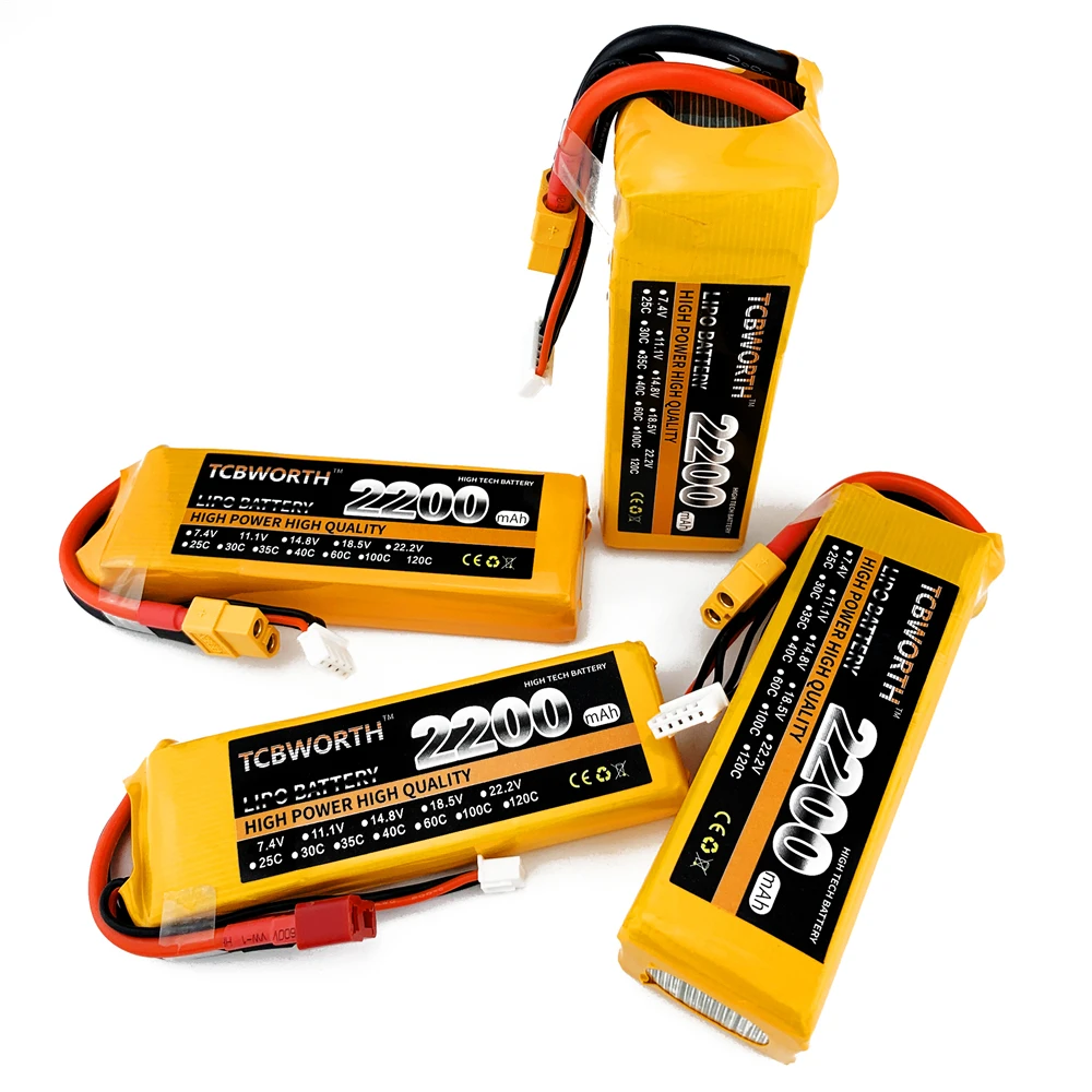 7.4V 11.1V 14.8V 18.5V 22.2V RC LiPo Battery 2S 3S 4S 5S 6S 2200mAh 60C For RC Airplane Drone Helicopter Aircraft