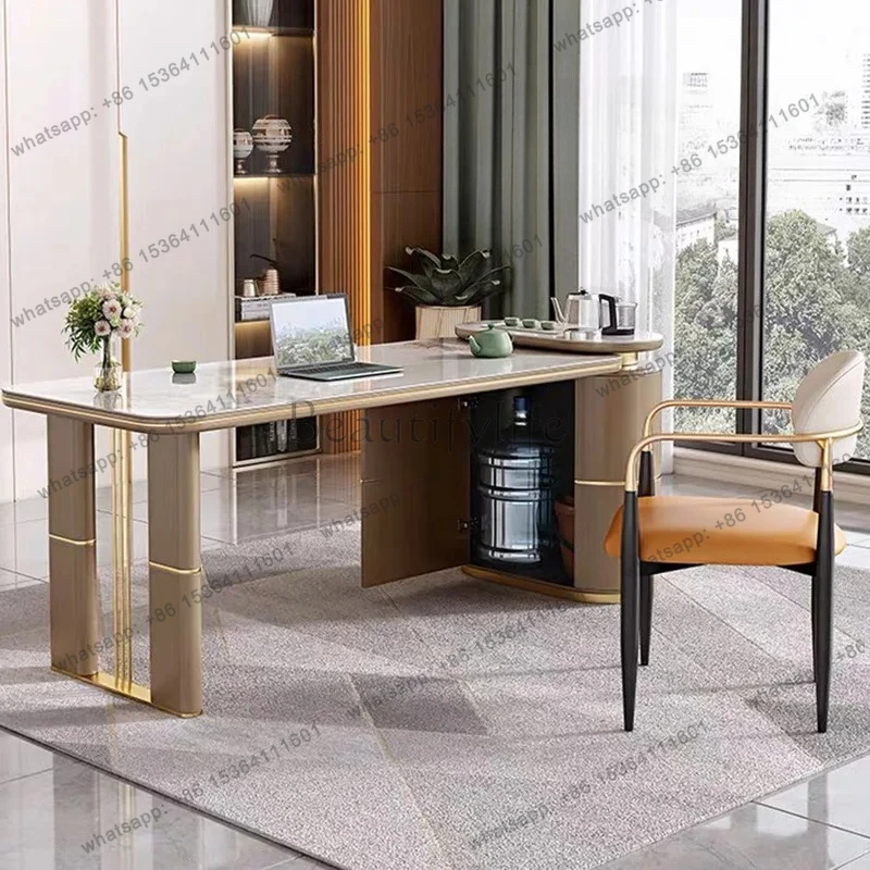 Rock slab tea table household light luxury boss office desk multi-functional integrated tea table modern simplicity