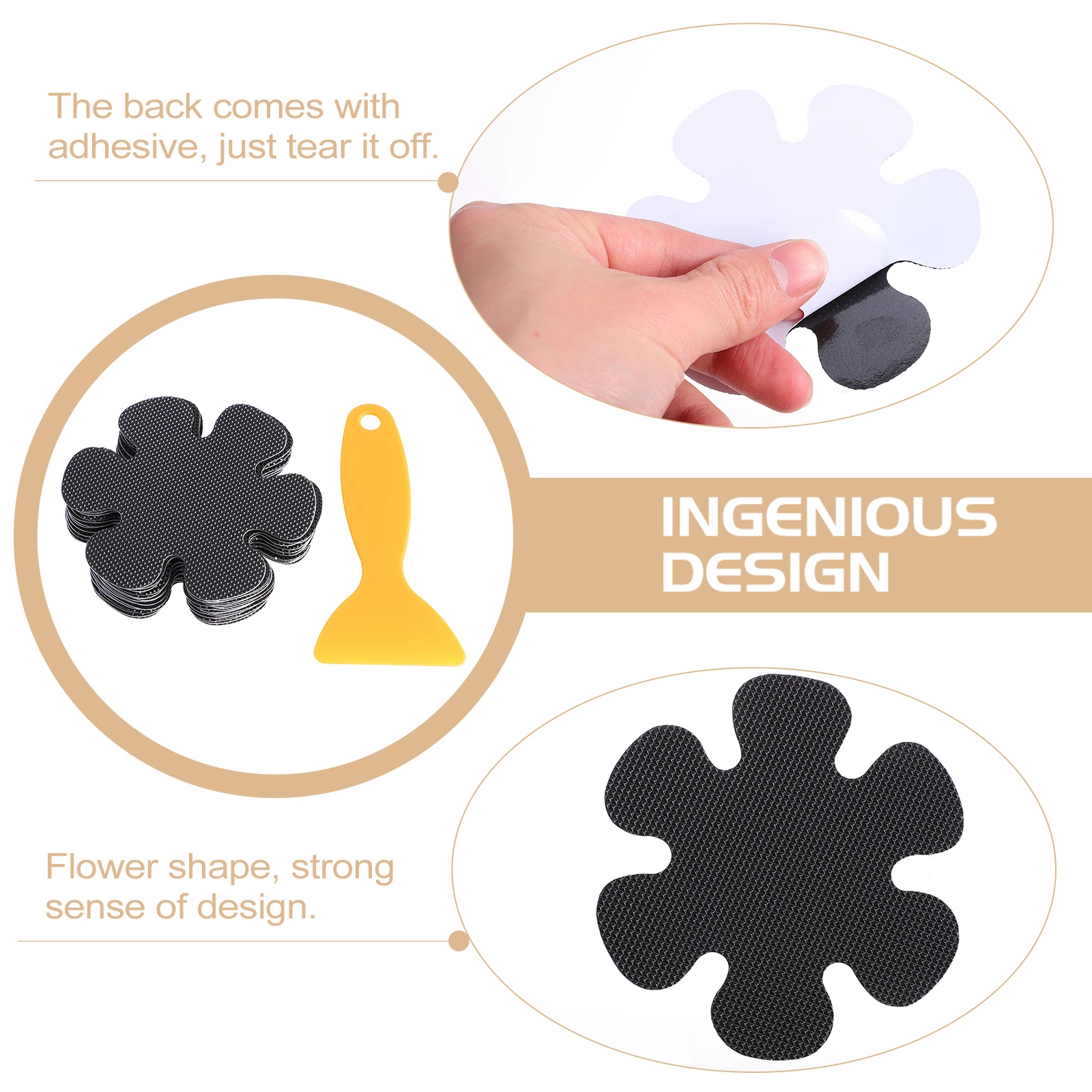 

20pcs Flower Shaped Anti Slip Bath Stickers Waterproof Floor Decals For Bathroom Kitchen Pool Black Nonslip Safety Treads