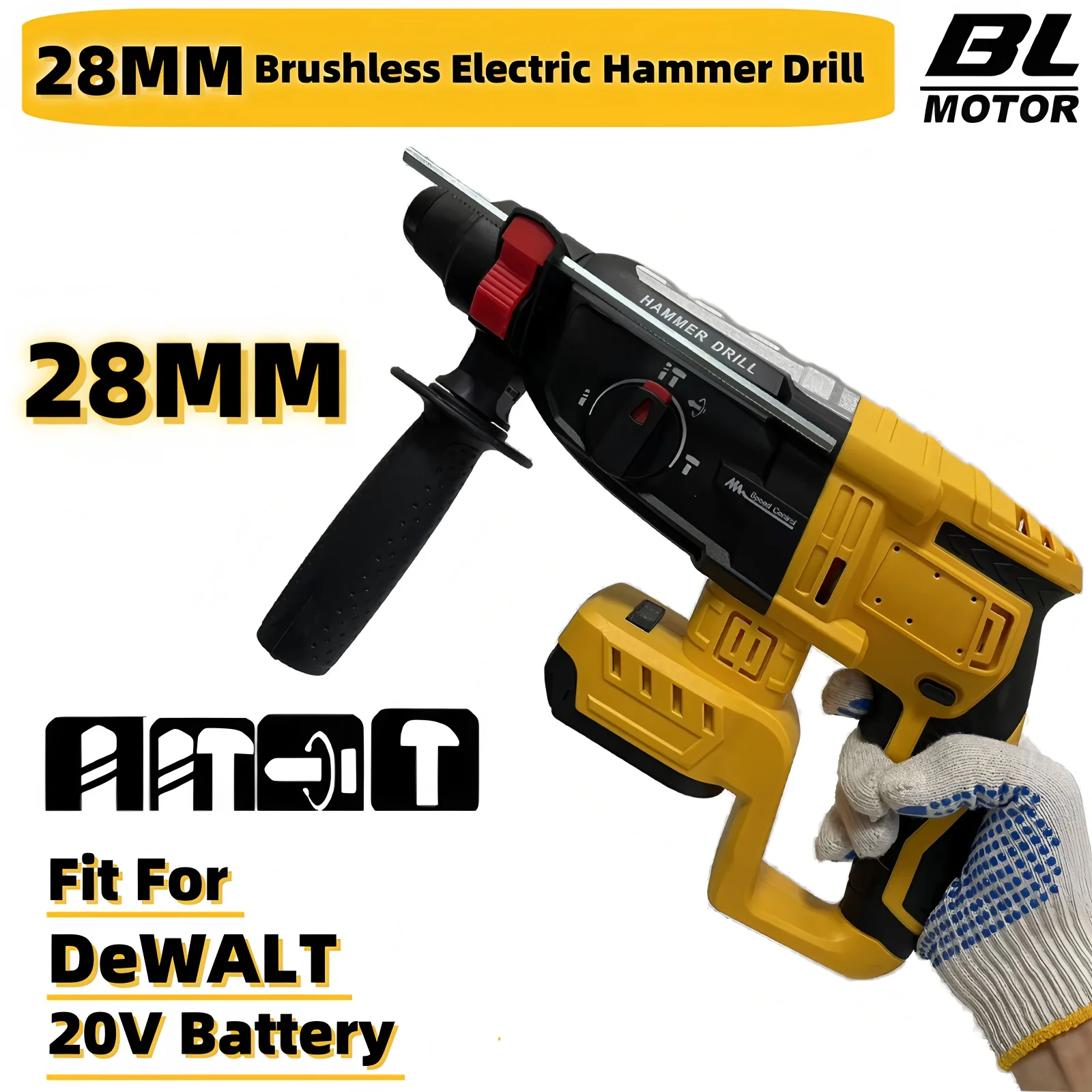 

Fit For Dewalt 20V Battery 4-Mode Brushless Electric Hammer Drill 28MM Multifunctional Rotary Cordless Rechargeable Power Tools