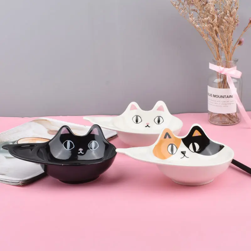 Japanese Ceramic Cat Bowl Dessert Ceramic Rice Cartoon Cat Face Shape Ceramic Single Ear Salad Bowls Tableware