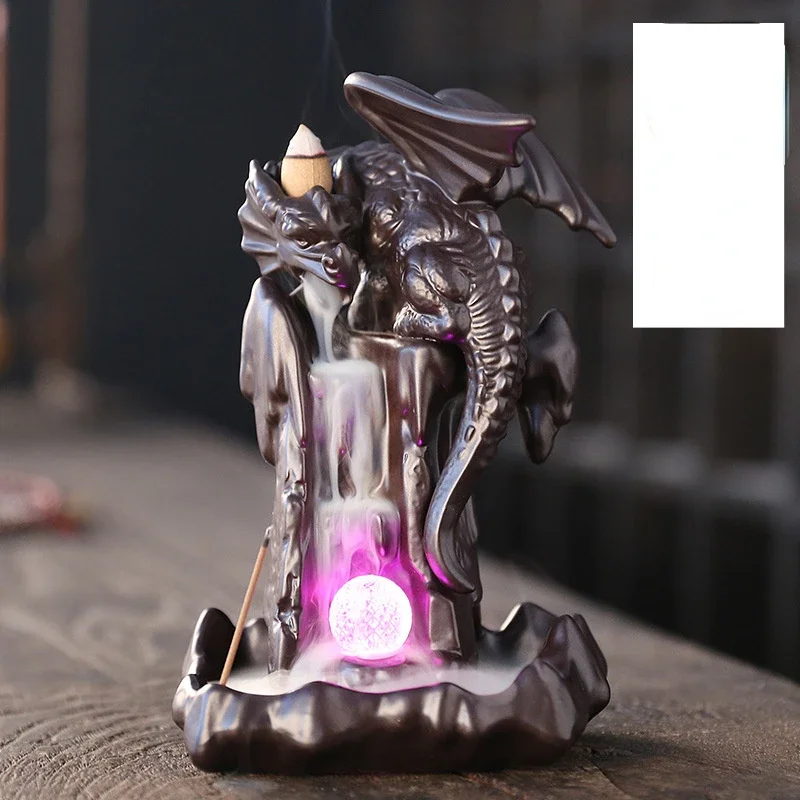 

Purple Sand Ceramic Dragon Incense Waterfall Castles Smoke Fountain Backflow Creative Decoration Fragrance Home Dragons Statue