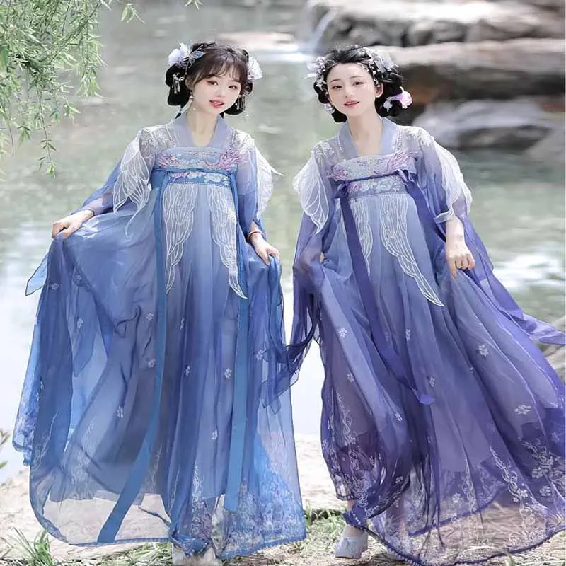 

Ancient Traditional Vintage Tang Dynasty Summer Blue&Purple Hanfu Suits Chinese Hanfu Dress Women Cosplay Costume Party Outfit