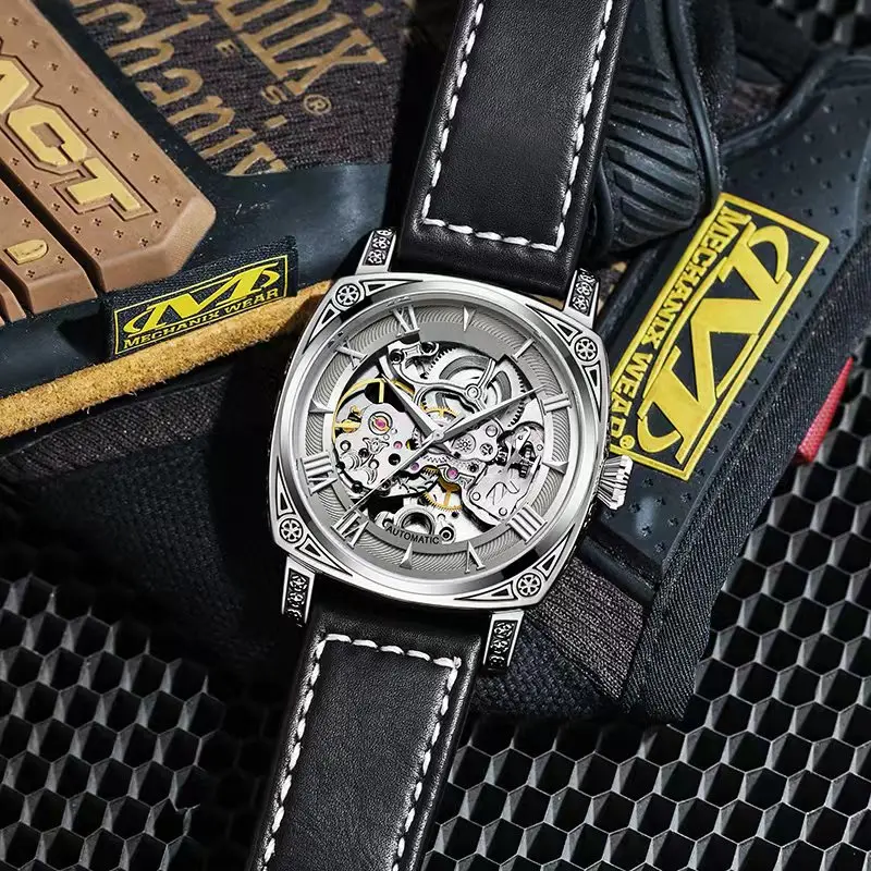 Titanium alloy metal engraved vintage punk mechanical watch with automatic luminescence and waterproof personality watch