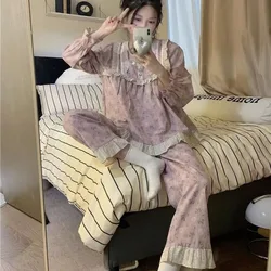 Roupa de dormir feminina de renda doce, pijama retrô arrepiante, solta, calça de manga comprida, roupa de casa, pulôver, novo, 2022