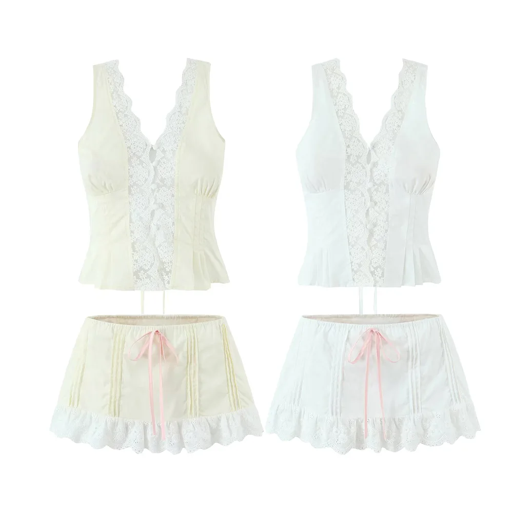 

Zach Ailsa женский летний новый продукт, кружевной топ без рукавов с v-образным вырезом, модный вид, тонкая кружевная полуюбка