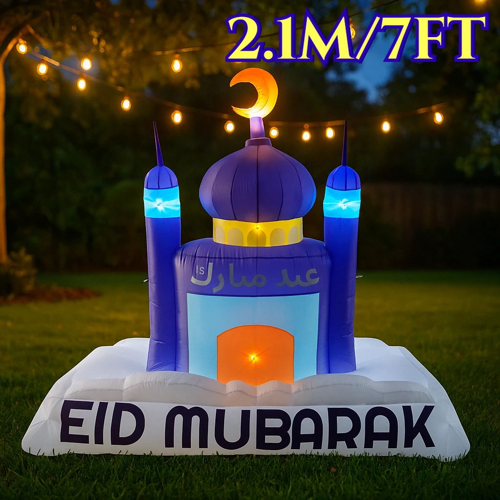 

2.1M/7FT Outdoor Inflatable Decoration Muslim/Islamic Ramadan Castle Model LED Lights Eid Mubarak Deco for Celebrate Fasting