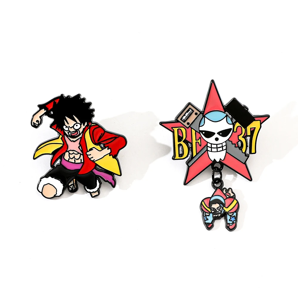 

2 Pcs Creative Anime ONE PIECE Brooch Handsome Monkey D. Luffy Enamel Pin Metal Badge Jewelry Clothing Backpack Accessories Gift