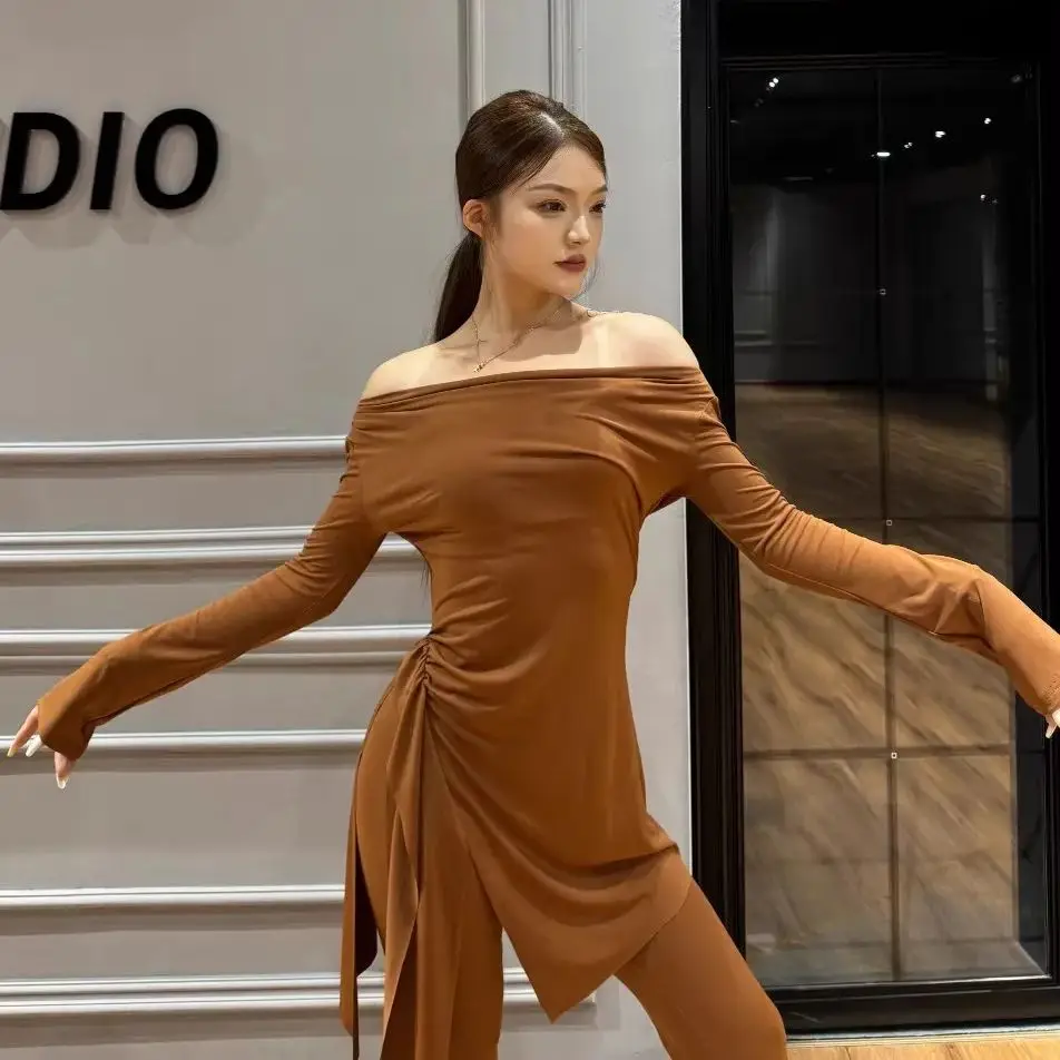 2025 Sexy Latin Dance Dress Women'S Costumes Boat Neck Top Pants Latin Dancing Competition Practice Training Clothing DN22050