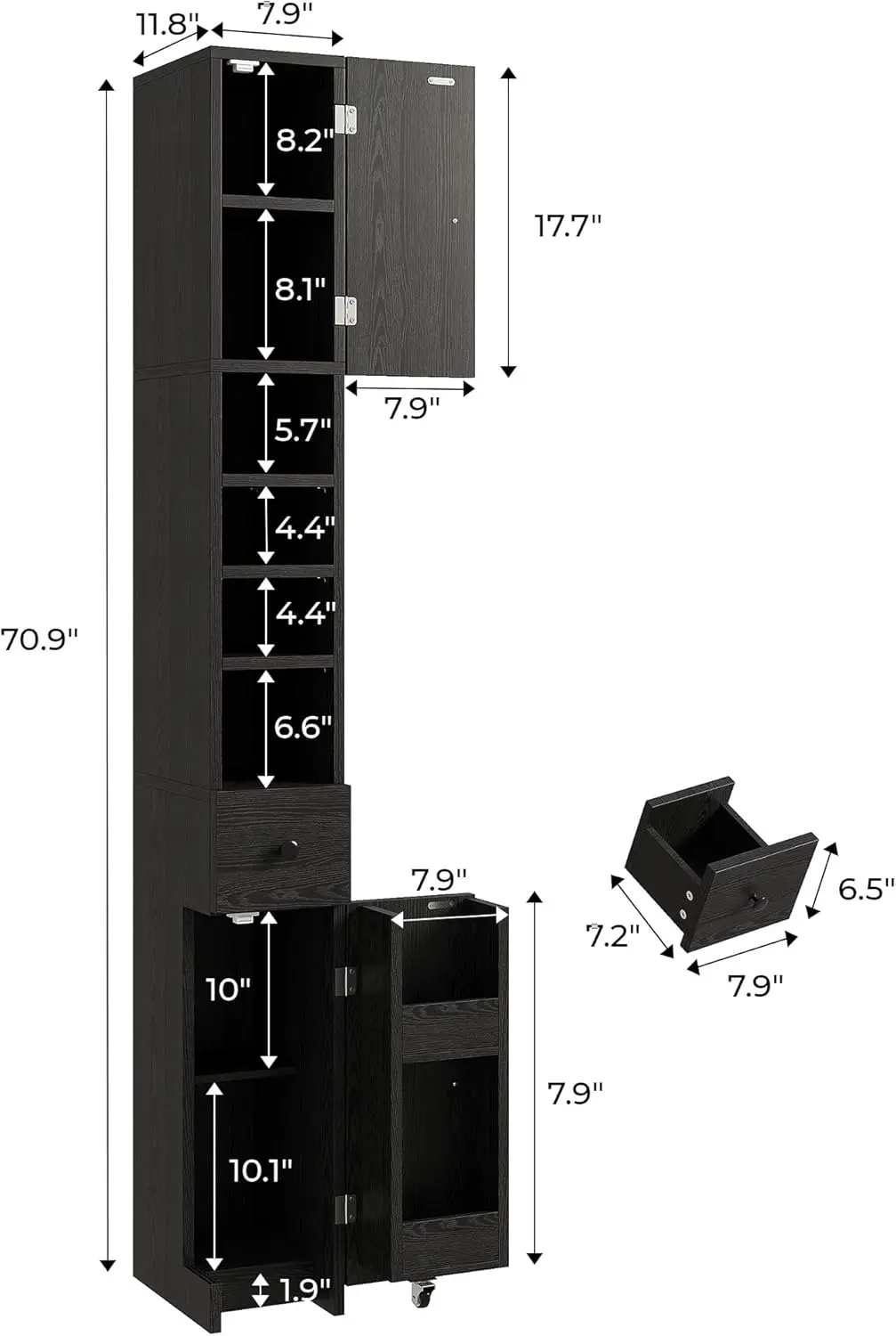 IRONCK Bathroom Storage Cabinet, 70.9 Inch Tall Bathroom Cabinet with Doors, Narrow Storage Organizers with Adjustable Shelf