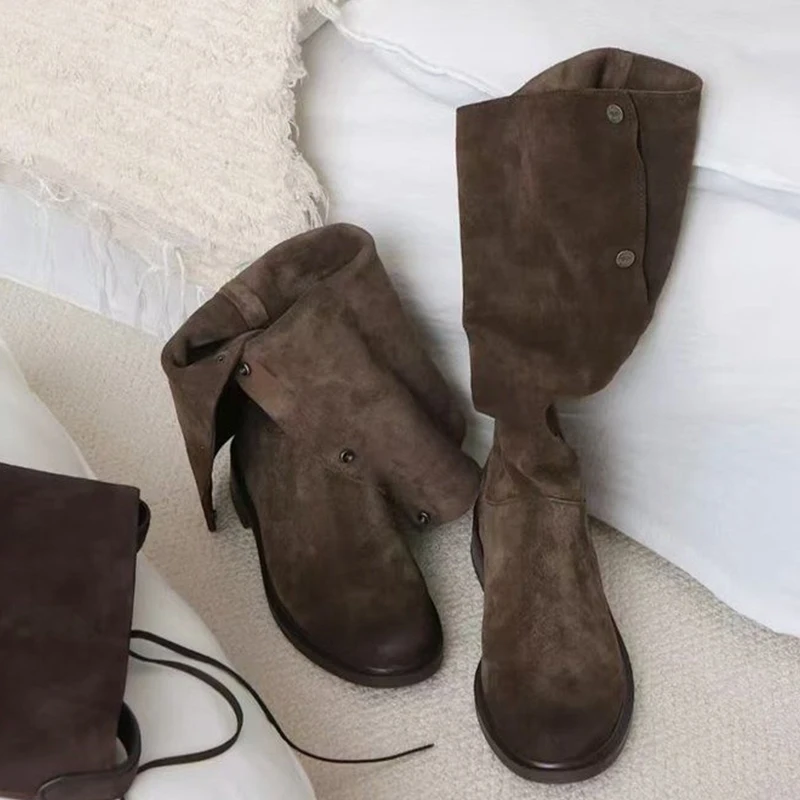 Fashion Heeled Women High Boots Casual Suede Snow Boots Winter Designer Woman Long Boots 2025 New Brand Motorcycle Botas Sneaker view 5