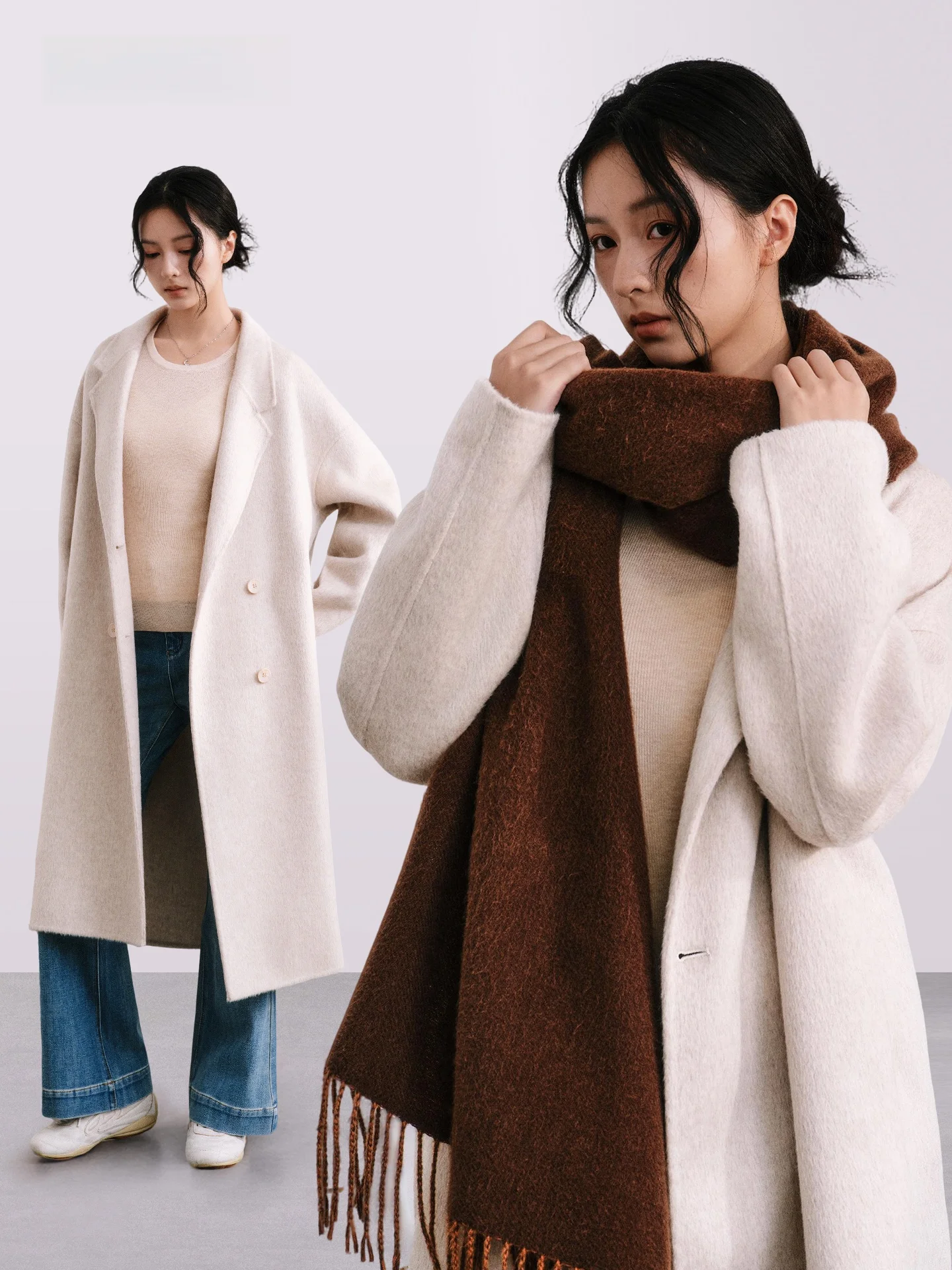 

Двустороннее шерстяное пальто Ele для женщин от Guo Parisian Dr: средней длины, премиум-класса, осенне-зимняя модная верхняя одежда