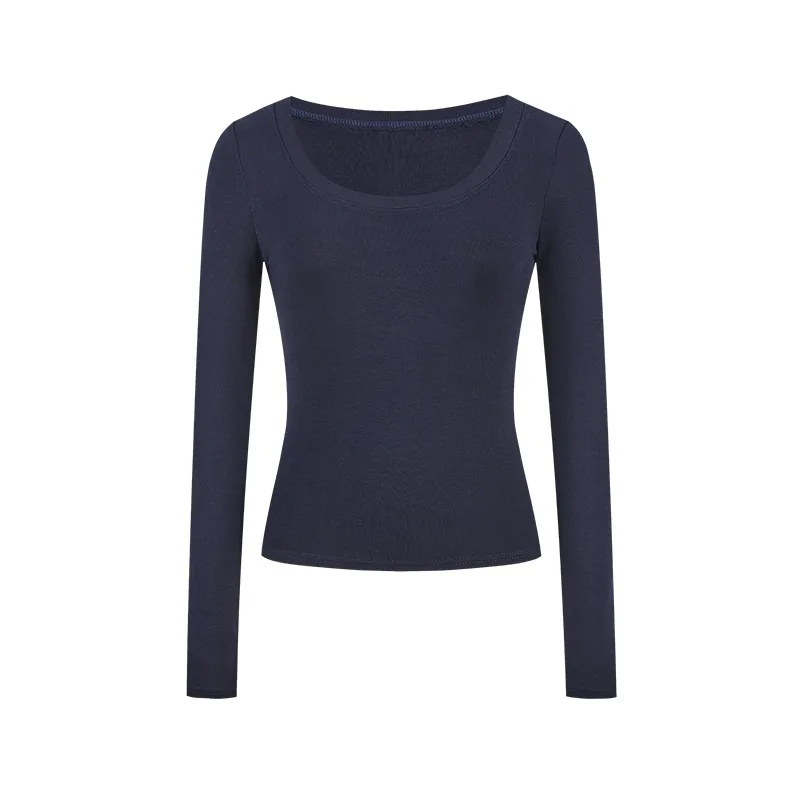 Afslanken ort Sve U-Ne T-shirt vrouwen Faion Herfst Nieuwe Sle Hoge Taille Ontwerp Lange Sve Base irt strakke Fit Top