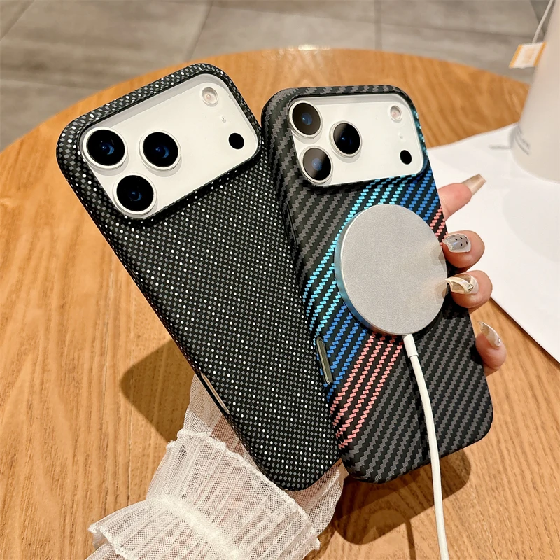 Ultra Thin Carbon Fibre Kevlar Pattern For Magsafe Magnetic Case For iPhone 17 Air 16 15 14 Plus 13 12 11 Pro Max PC Hard Cover - Image 4
