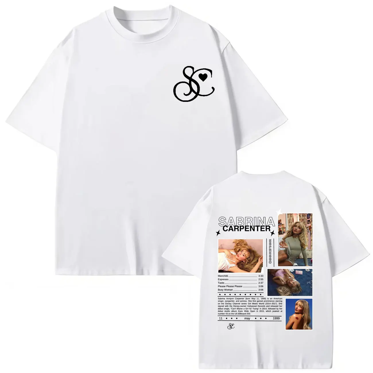 المغني سابرينا نجار ميرش تي شيرت الرجال النساء الموضة الجمالية قصيرة الأكمام تي شيرت عالية الجودة القطن المتضخم تي شيرت #2