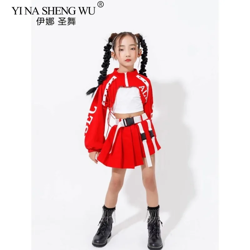 소녀 재즈 댄스 의상 어린이 스트리트 힙합 댄스웨어 소녀를위한 케이팝 복장 핑크 세트 streetwear 의류 유아 어린이 여성