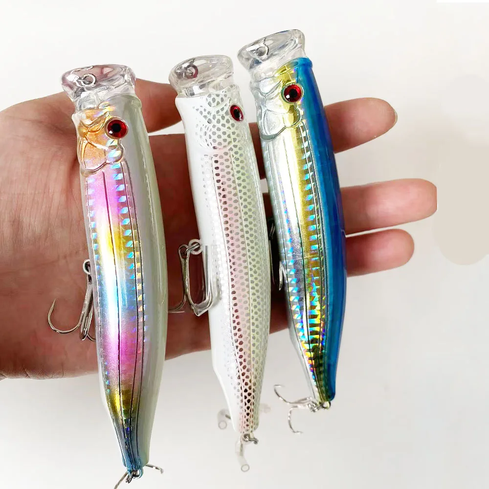 LUREGO Fishing 28 g drahtintegrierter, verstärkter Popper-Köder, Oberflächenspritzköder, langgussender schwimmender Seebarschköder – Detail 4