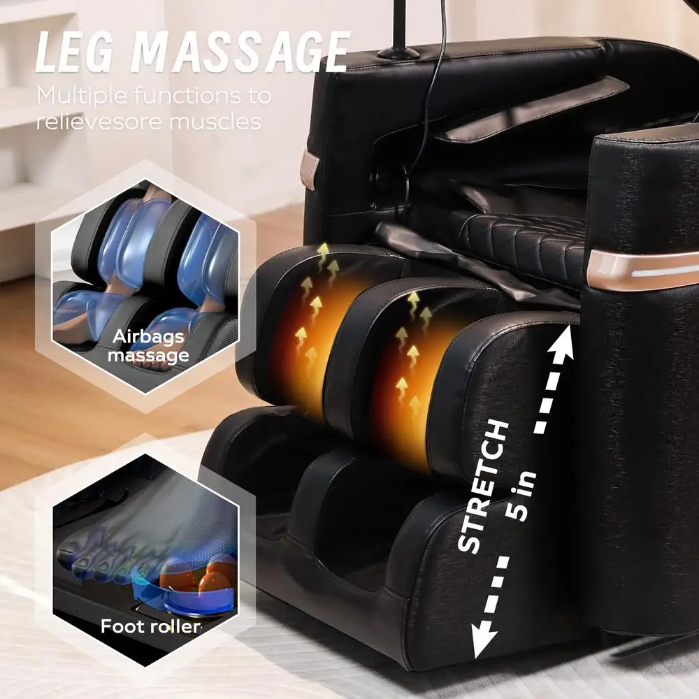 كرسي تدليك كامل الجسم كرسي انعدام الجاذبية ضغط الهواء الحرارة القدم الأسطوانة بلوتوث مكتب هدية أسود