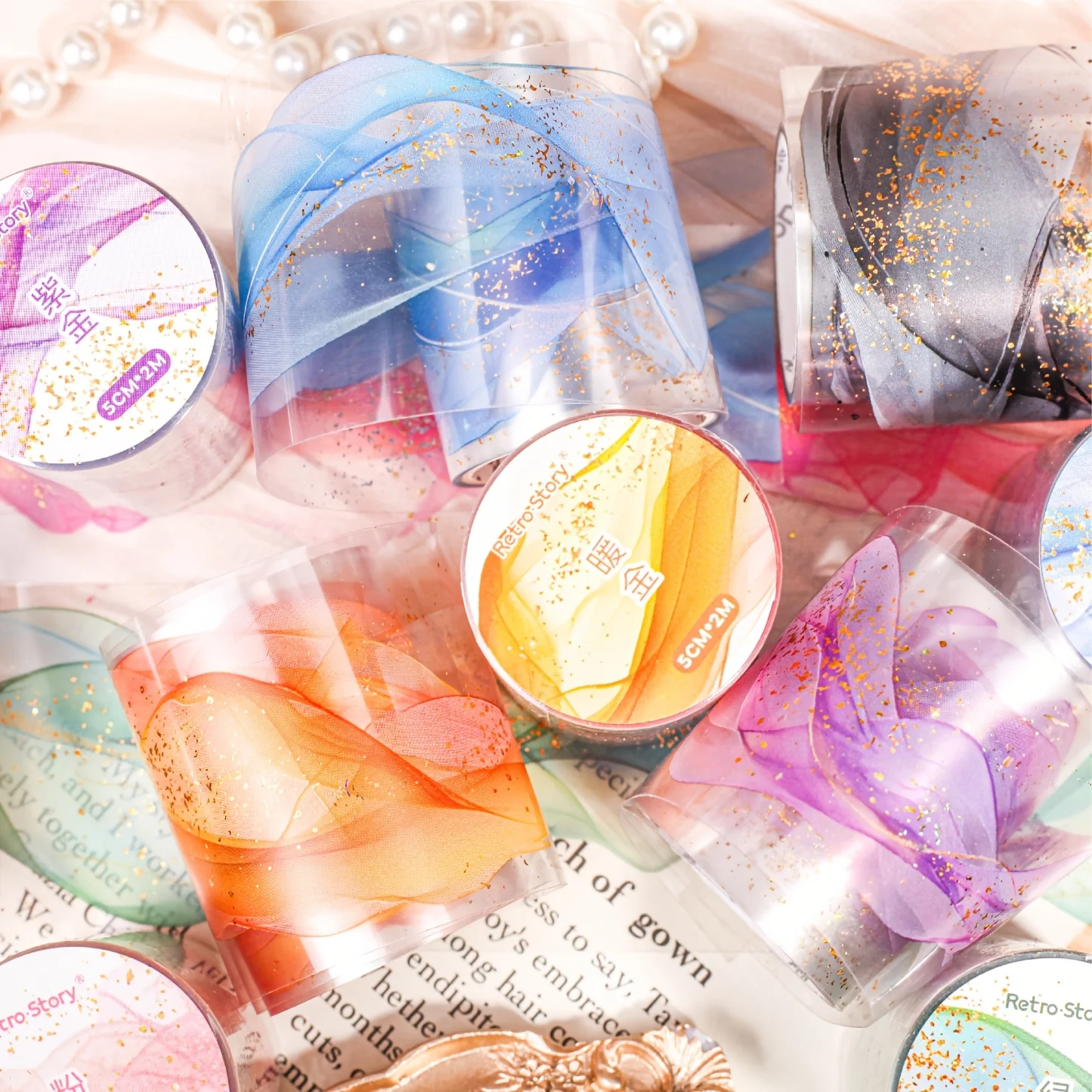 3 rouleaux de ruban PET, série Golden Swirl, artisanat décoratif DIY pour journaux, ordinateurs portables, bouteilles d'eau, coques de téléphone, cartes de vacances