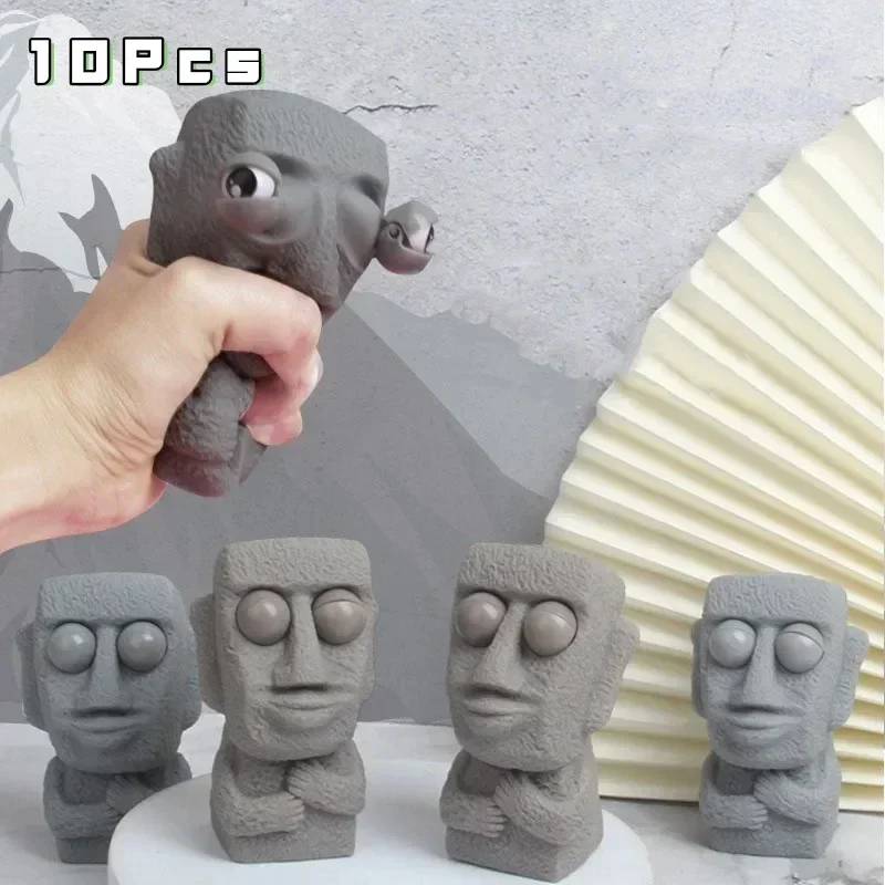 Hot 10Pcs New Hot Kids  Premium Funny Facial Expressions Squeeze Toys Moai Statue Squeeze Eyes Offfic Vent Antistress Toys Gift