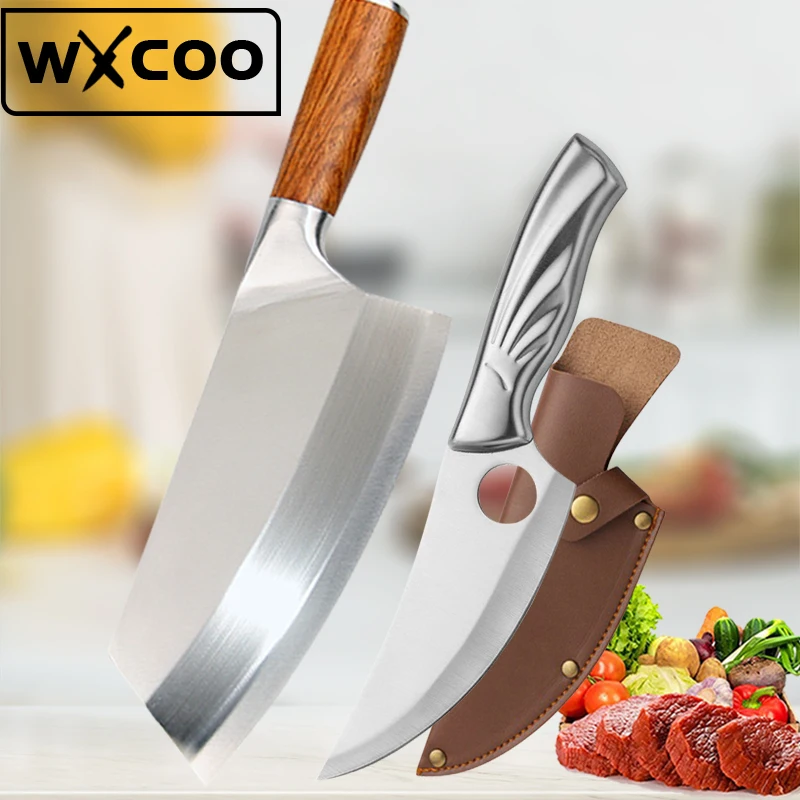 WXCOO Kitchen Chef Knife Set Stainless Steel Meat Vegetables Slicing Knife Professional Butcher Cleaver Boning Fish Knives