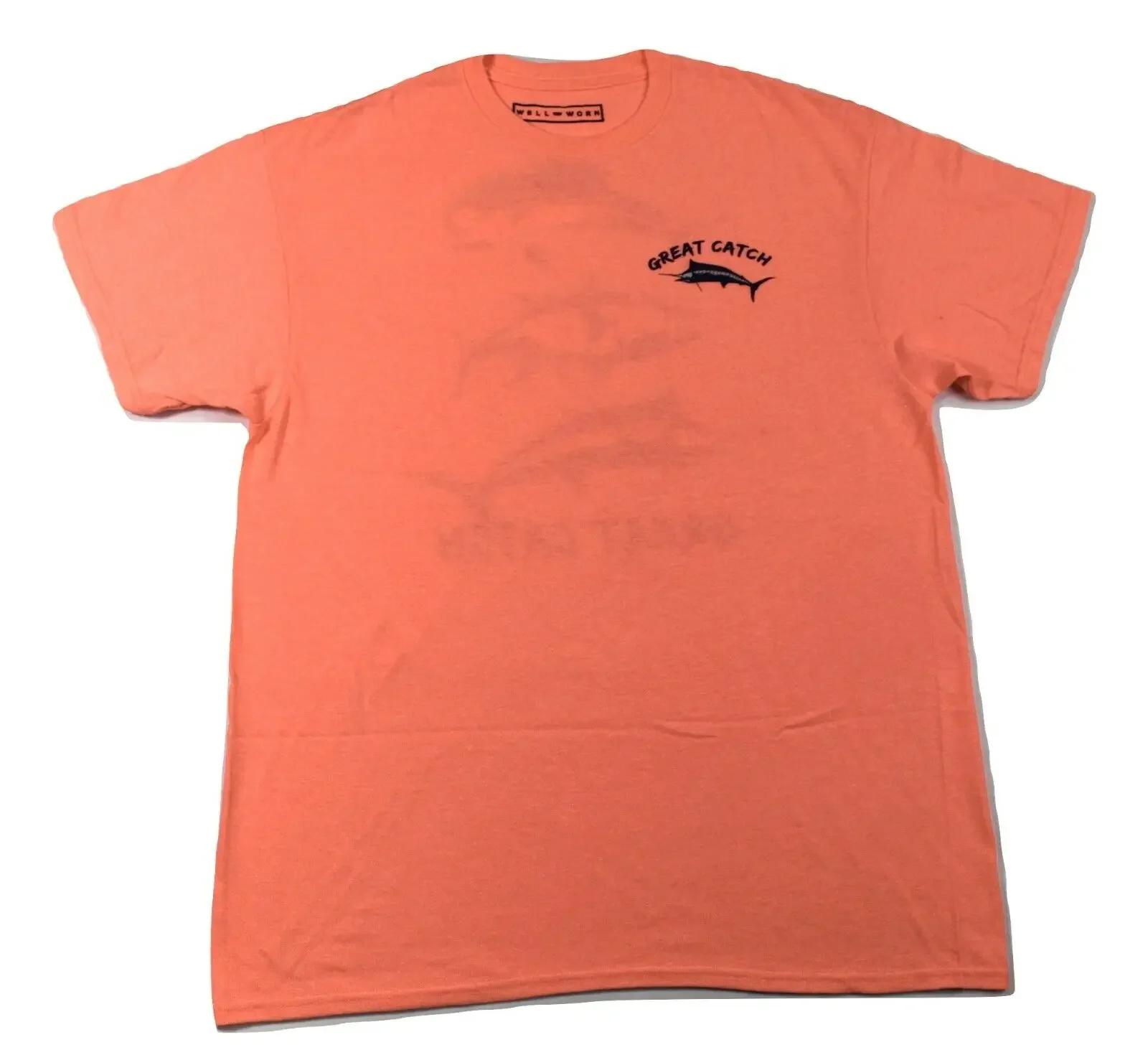 Worn Well Mens Great Catch Fishing Coral Color Tee Shirt New M, L, XL, 2XL