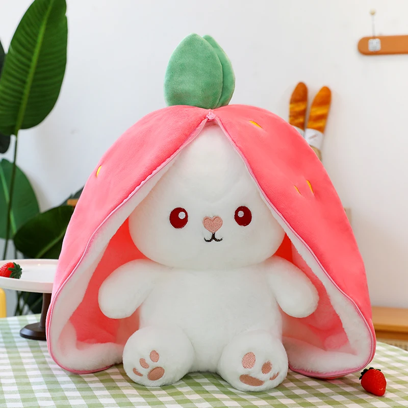 Internet Beroemde Transformerende Konijn Knuffel Roze Aardbei Bunny Kussen Plushie Kawaii Knuffeldier Cadeau Kerstcadeau