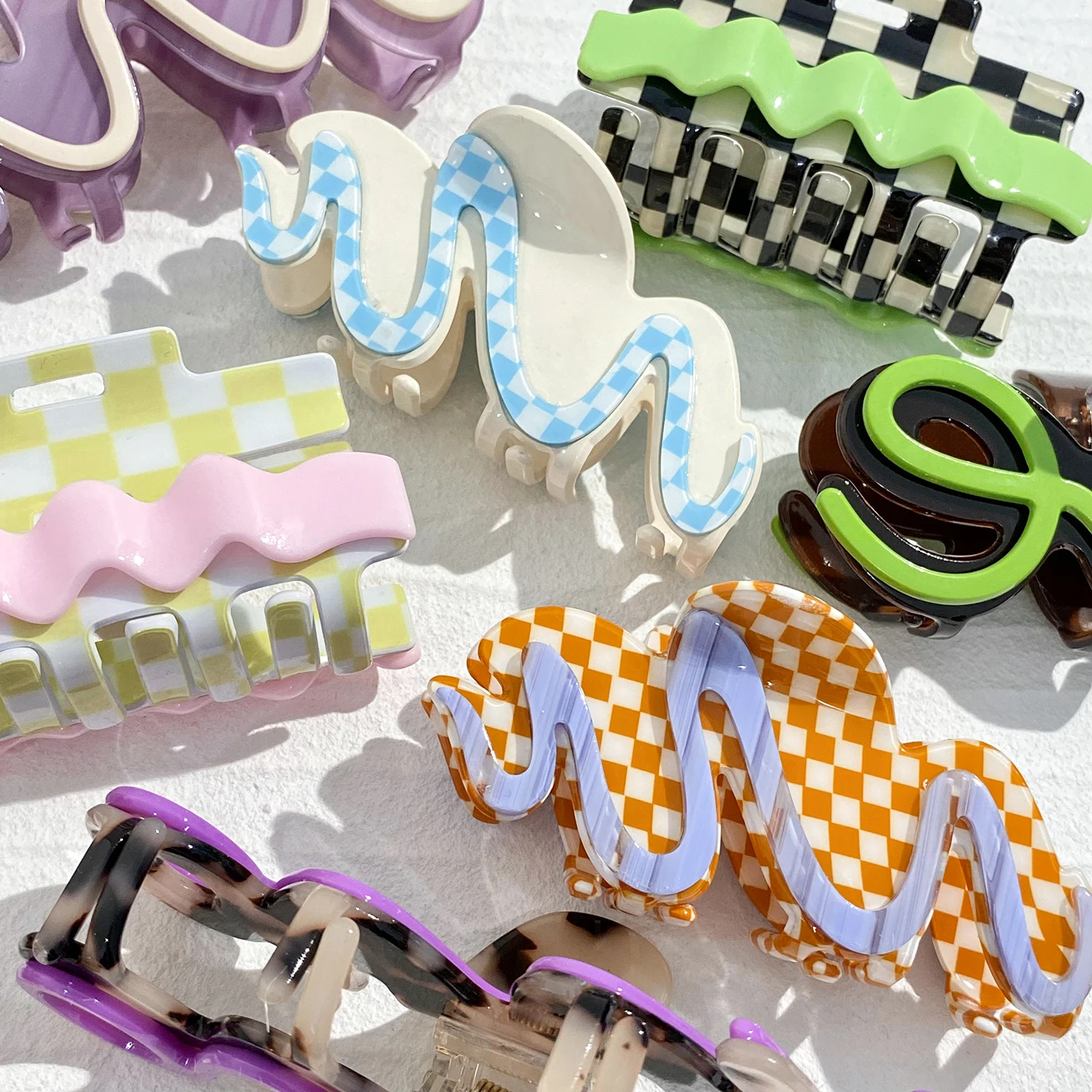 Acetate Lattice Checkerboard Irregular Geometric Big Hair Clip Claw For Women Korean Wave Barrettes Hairpin Hair Accessories