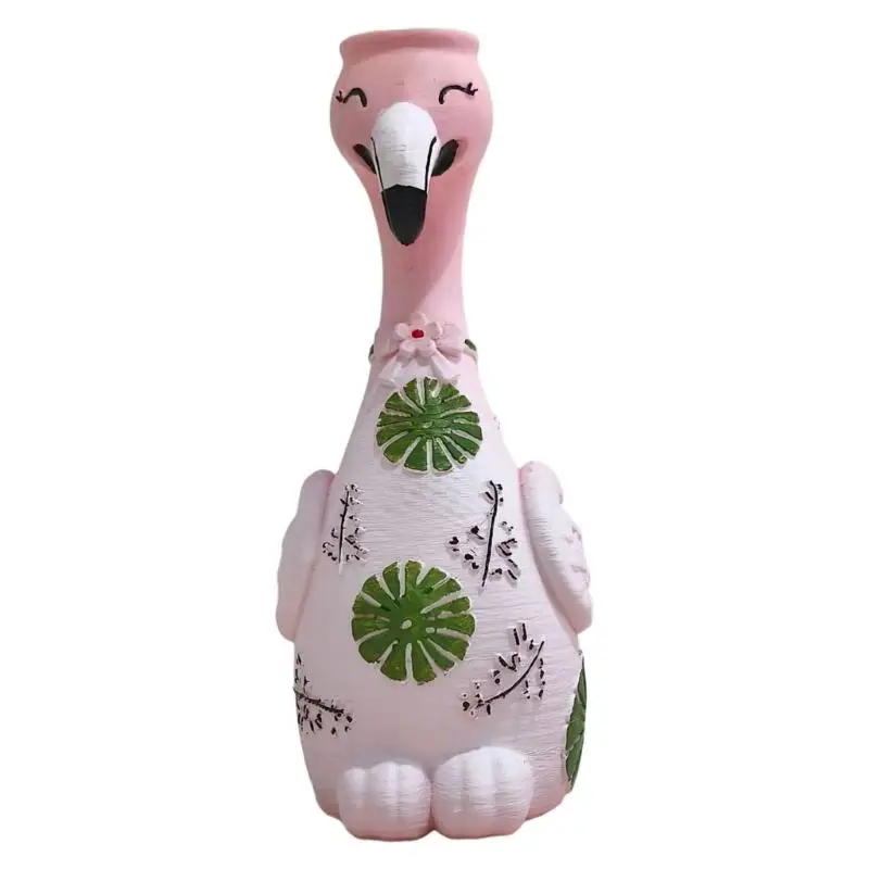 E8BD Resin Sculptural Flamingo Vases, Decorative Dried Stem Holders, Whimsical Long Neck Bird Vases for Entryway Shelves or