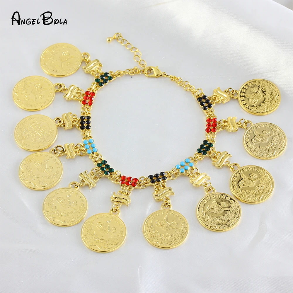 Fashion Gold Rhinestone Coin Pendant Charm Bracelet Women's Engagement Birthday Christmas Luxury Jewelry Wholesale