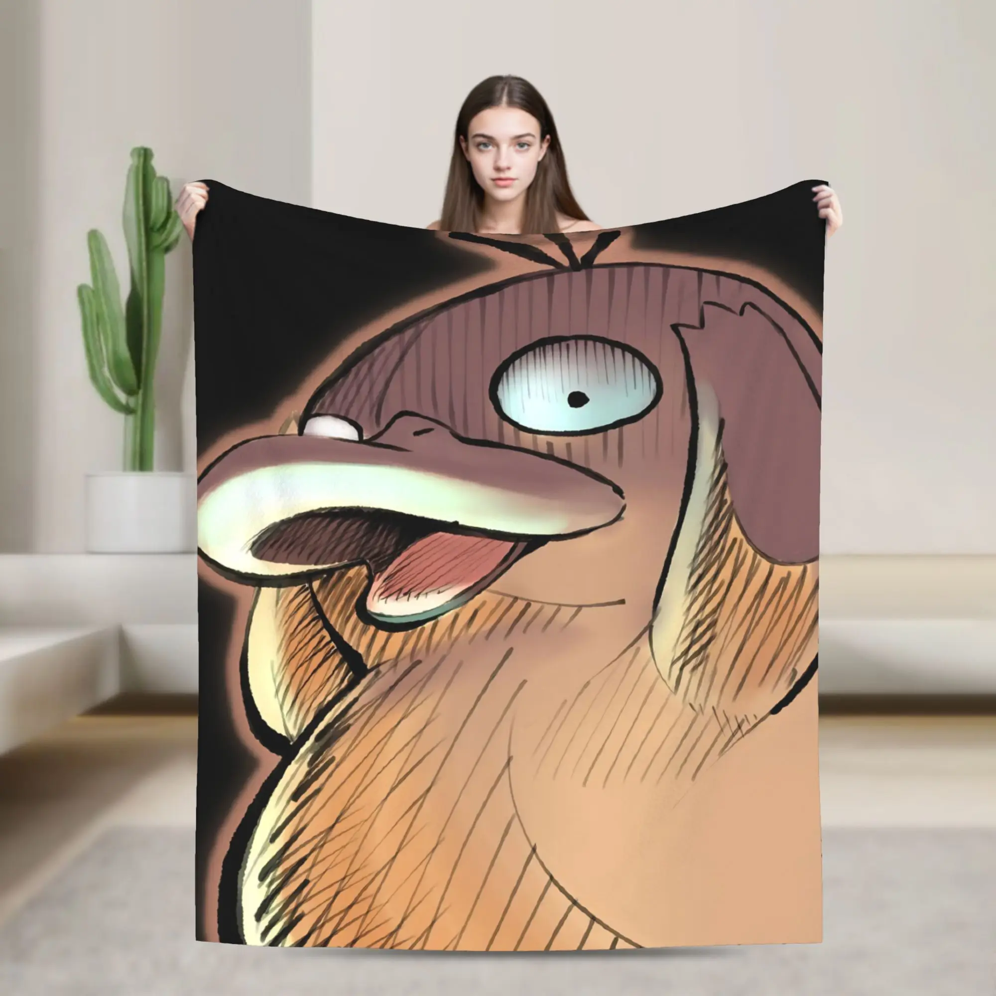Warm Soft Blanket Picnic Psyduck angry Throw Blanket  Flannel Bedspread For Couch Chair Funny Sofa Bed Cover