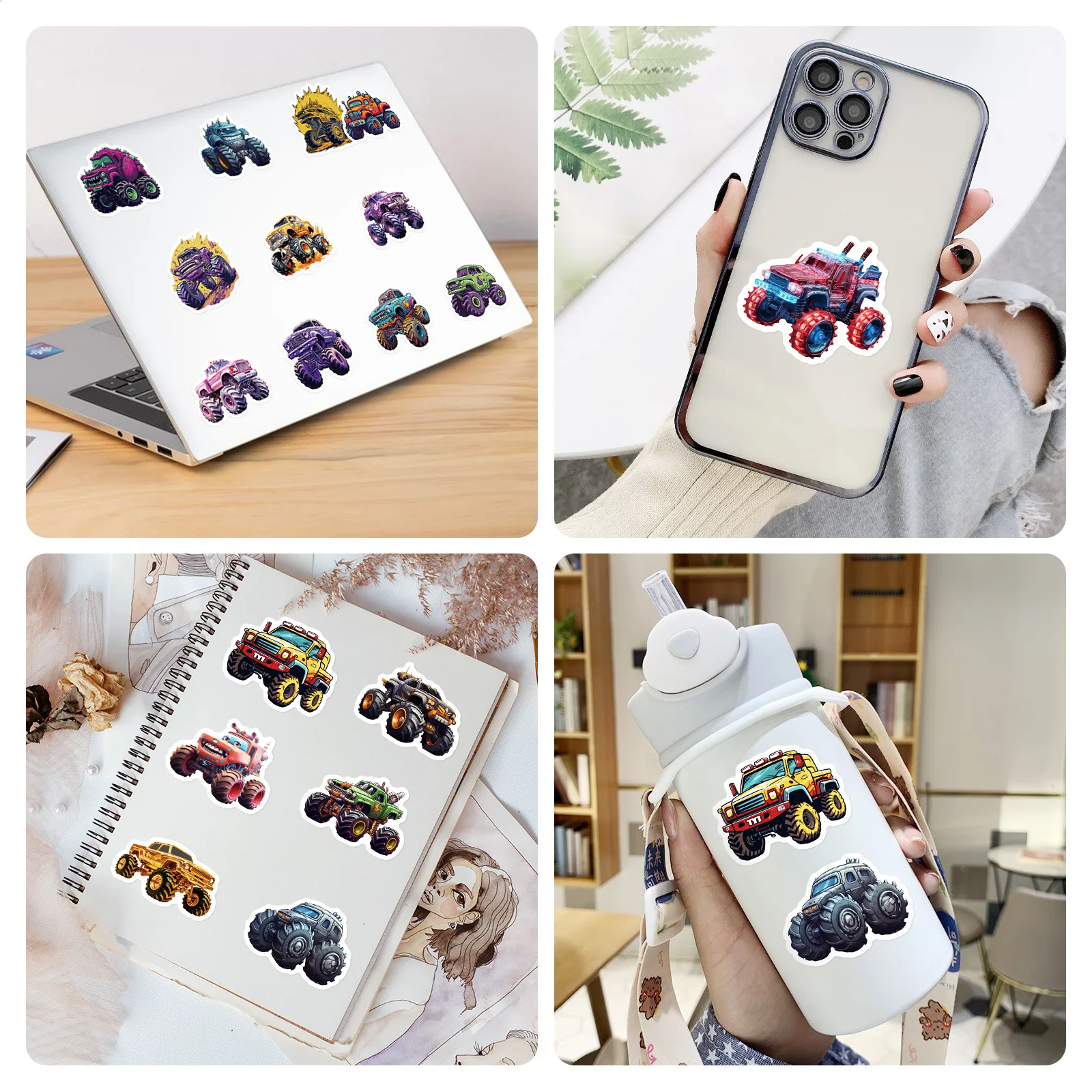10/25/50pcs Cartoon Vehicle Monster Truck Stickers for DIY Scrapbook Stationery Water Bottle Phone Laptop Guitar