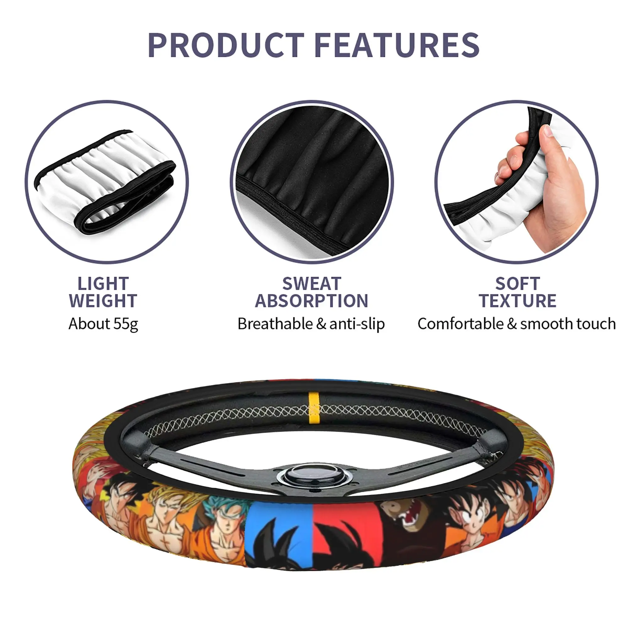 Dragon Ball Z Car Steering Wheel Cover 38cm Elastic DBZ Auto Steering Wheel Protector Elastische Auto Decoration Car Accessories - view 5