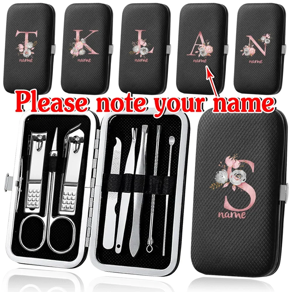 

Customized Name 8Pcs Manicure Tools Set Portable Nail Clipper Kit Stainless Steel Pedicure Organizer Professiona Nail Beauty Box