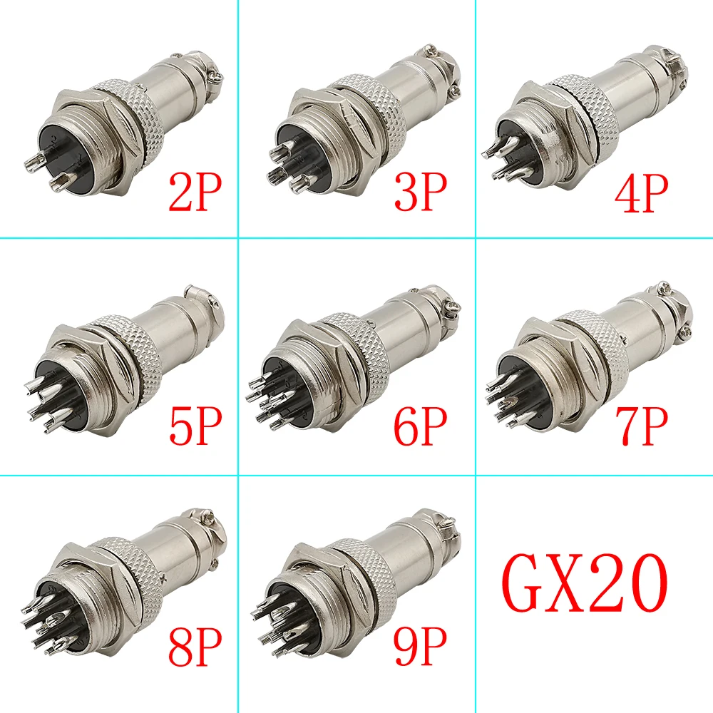 1Pair GX20 Connector 2 3 4 5 6 7 8 9 Pin Male Female Cable Aviator Aviation Plug Socket Circular Connectors Adapter GX 20