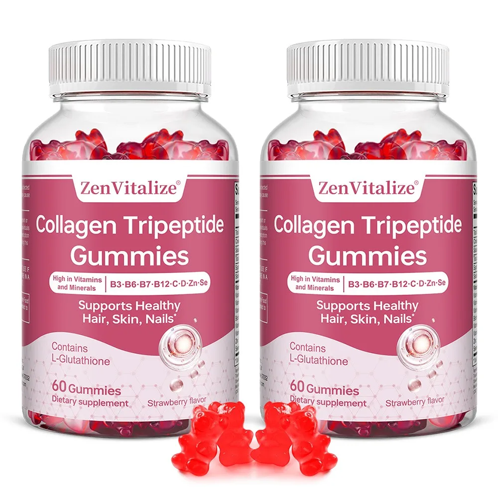 Collagen Tripeptide Gummies for Women & Men, for Hair Skin Nails Digestion, with L-glutathione, 60 Count