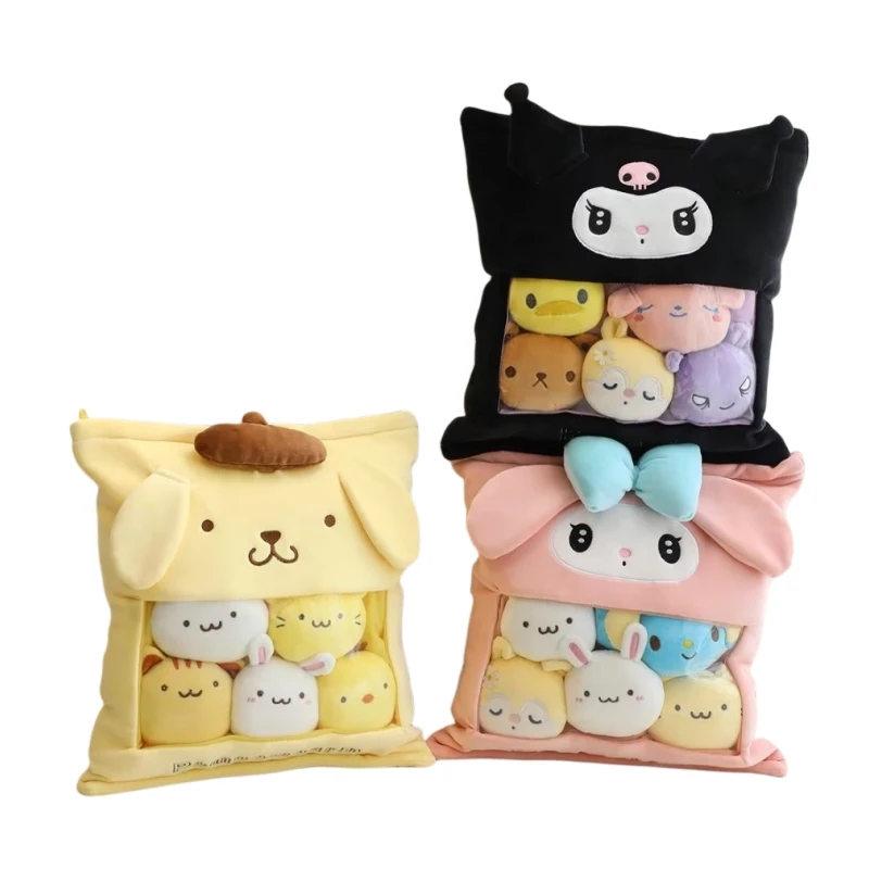 

Creative Stuffed Anime Kuromi My Melody Pom Pom Purin Plush Toy 5pcs Doll in Bag Kawaii Plushies Throw Pillow Xmas Gifts Girl