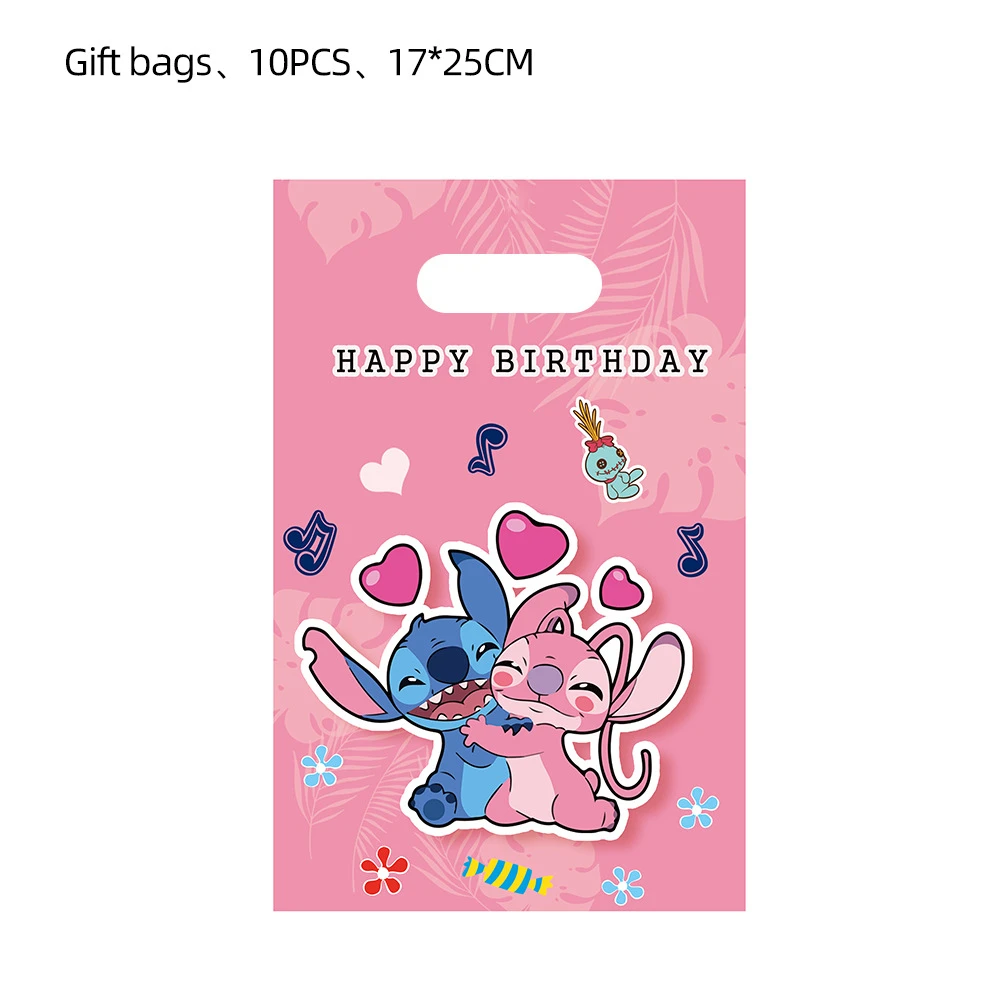 Stich Cartoon Engel Thema 10 teile/los Alles Gute Zum Geburtstag Party Mädchen Kinder Jungen Gefälligkeiten Geschenke Überraschung Süßigkeiten Taschen Dekorationen Beute Taschen