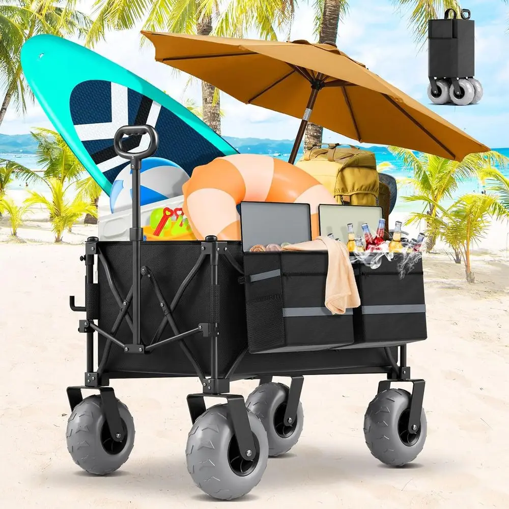 

Heavy-Duty Collapsible Beach Cart with 9 All-Terrain Tires for Outdoor, Camping, and Grocery Shopping