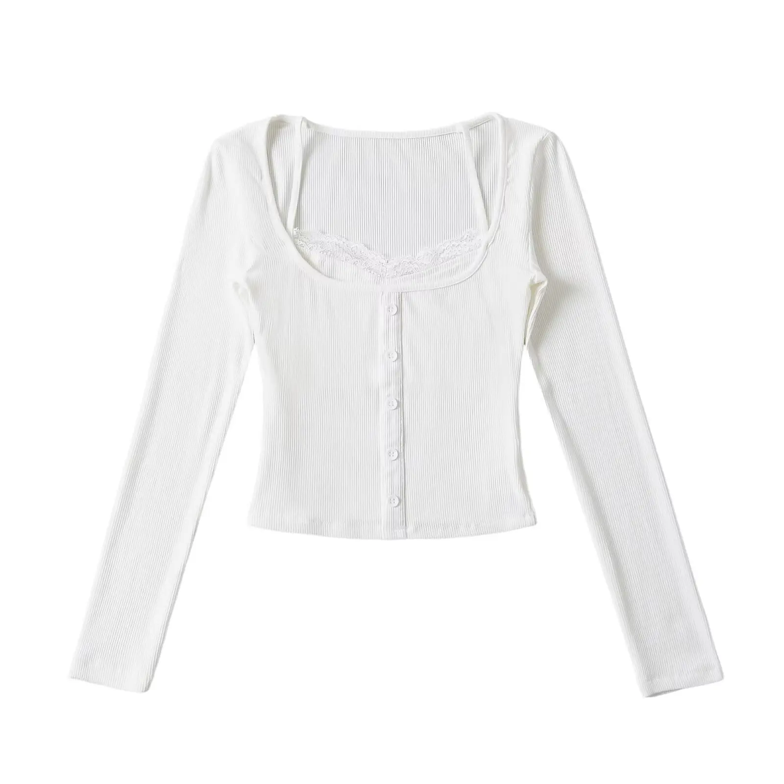 Doce coração caça renda guarnição cinta emenda ort sle longo sve fino botão decoração base irt topo rua sle gola quadrada