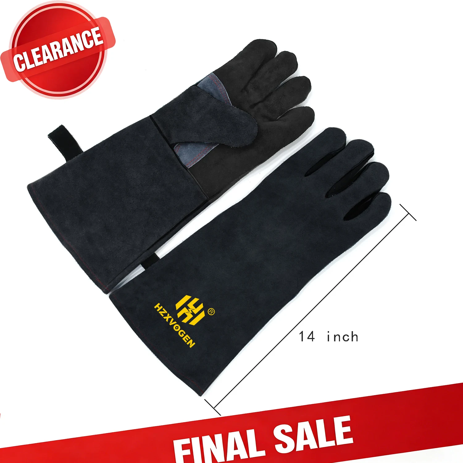 HZXVOGEN 14 Zoll hitzebeständige Schweißhandschuhe, 41 cm lange Ärmel, aus Spaltleder, feuerfeste, hitzebeständige Handschuhe zum Schweißen, für Grill, Ofen, Kamin, zum Schutz vor Tierbissen,