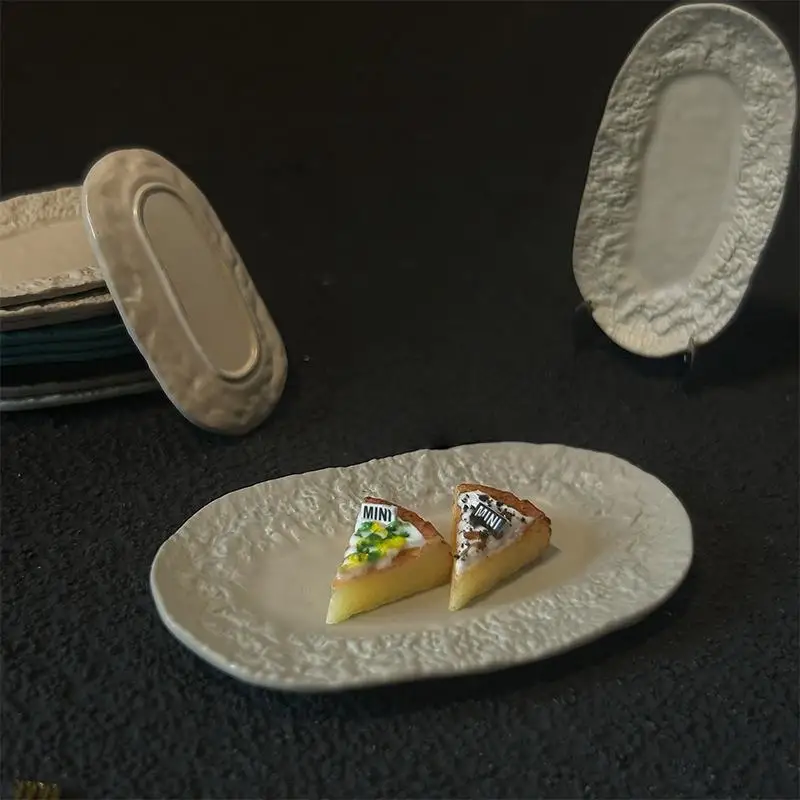 Dollhouse Mini French Tray Plate Carved Rock Pattern Steak Plate Set for Collectible Show Kitchen