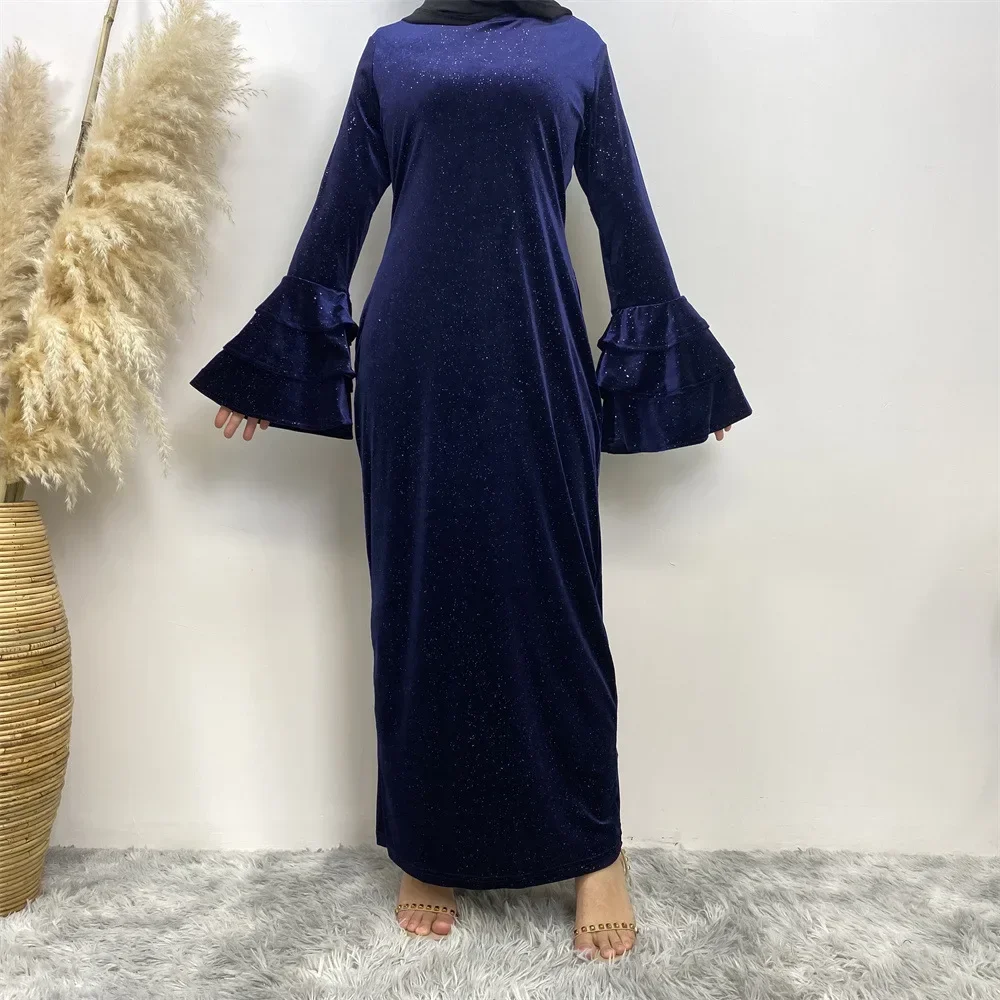 Simple Muslim Dress Women Autumn Winter Thick Warm Abayas for Women Arab Turkish Party Dresses Abaya Dubai Kaftan Femme Musulman