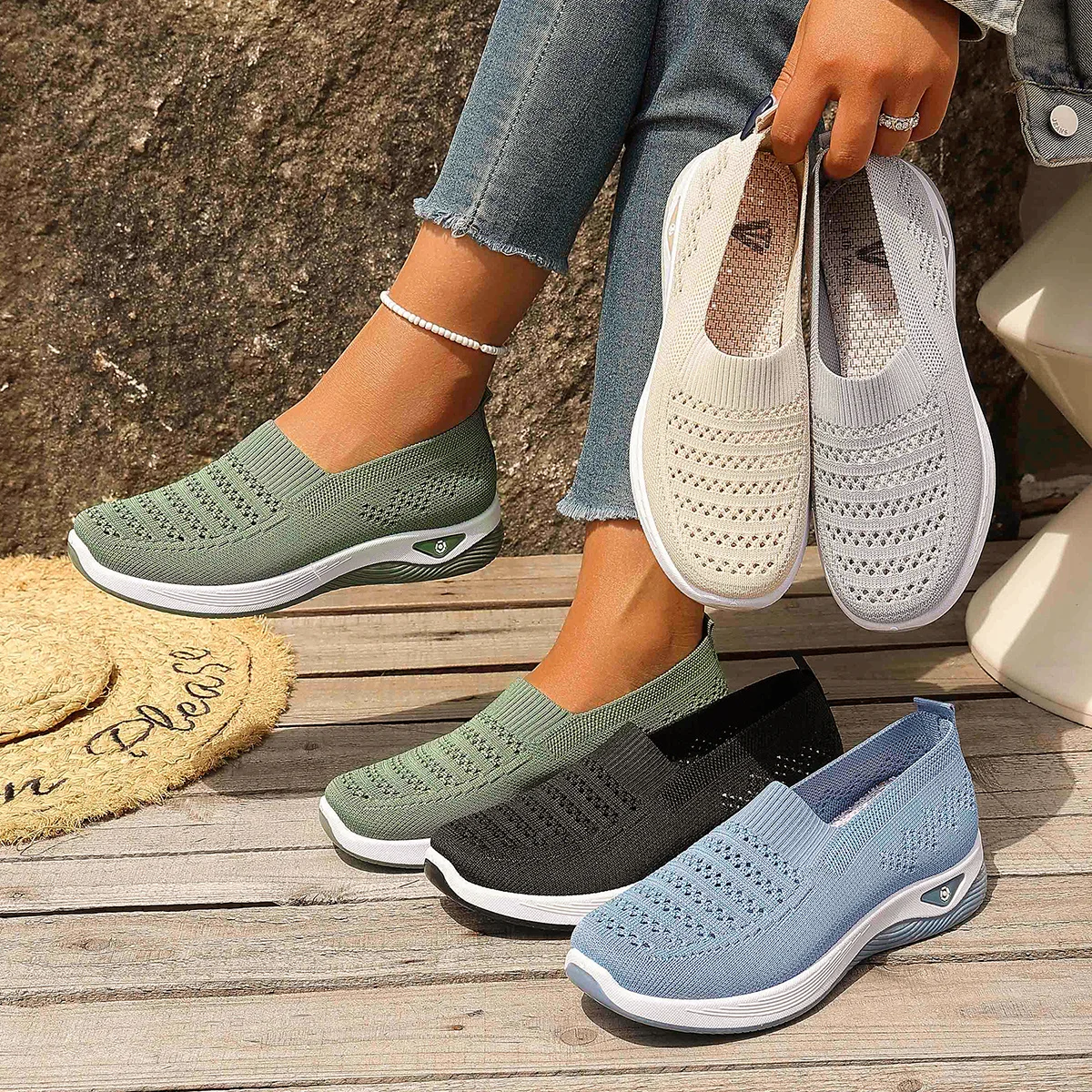 Women's Knit Sneakers Breathable Lightweight Spring Summer Casual Shoes Non-slip Outdoor Daily Commute Walking Sneakers image 3